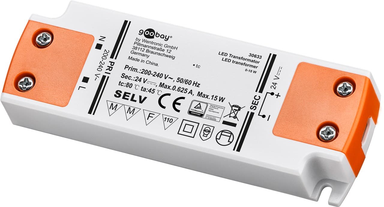 Transformateur LED Goobay 24 V/15 W - 24 V DC pour LED jusqu'à 15 W de charge totale