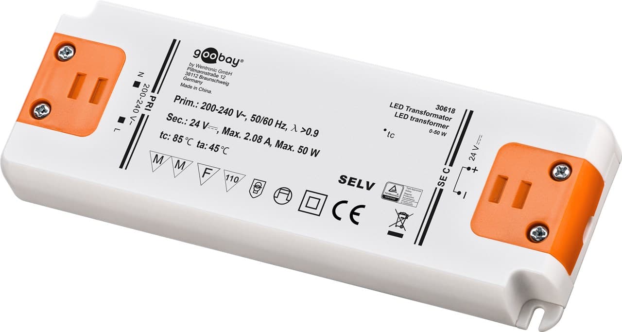 Transformateur LED 24 V / 50 W 24 V DC pour LED jusqu'à 50 W de charge totale